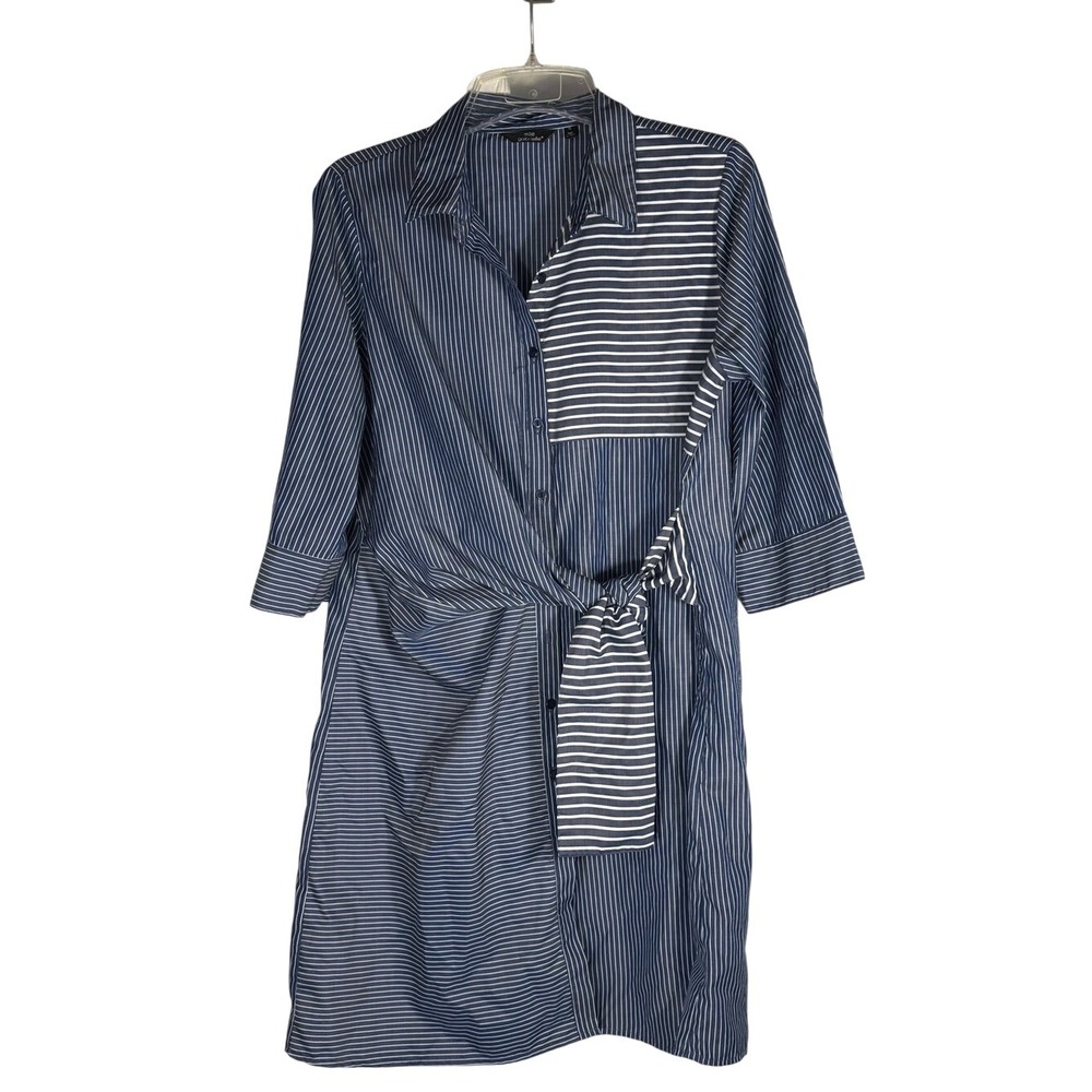 Mlle Gabrielle Navy and White Striped Tie-Waist Midi Shirt Dress size XL